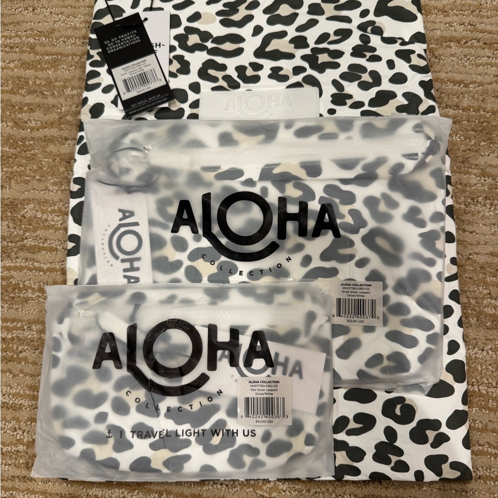 ALOHA Collection Snow Leopard Day Tripper Bag, Medium and Small Pouch - BNWT
